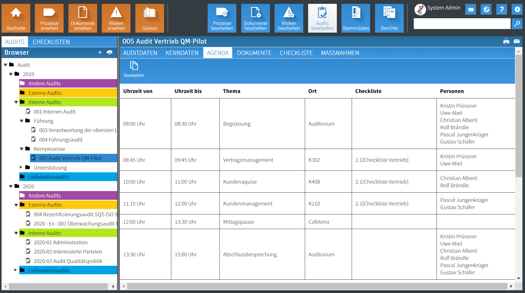 Auditagenda im QM-Pilot